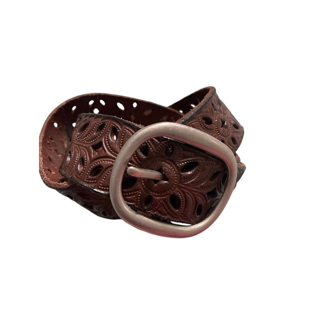 Fossil Women’s Pewter Leather Belt Laser Cutouts Bohemian size Medium - Picture 11 of 12